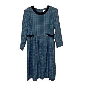 Vintage 80s Lady Dorby Plaid Long-Sleeve Fit & flare Midi Dress - 18wp